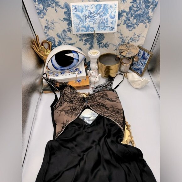 🆕 SELF PORTRAIT 🧿 NWOT Black Lace Satin Maxi Dress, Sz UK 4 / US 0 - Picture 2 of 16